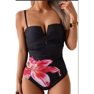 Eomenie One-Piece Swimsuit Push-up Front & Ruching NEW w Tags Tummy Control